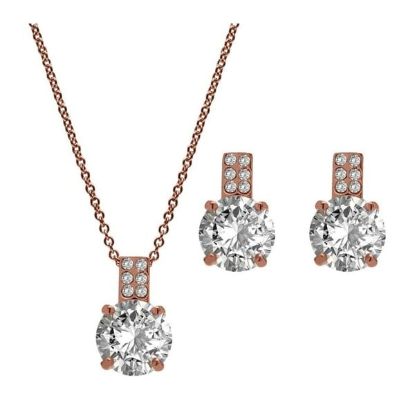 Sada růžově pozlaceného náhrdelníku a náušnic se Swarovski krystaly GemSeller Lippia