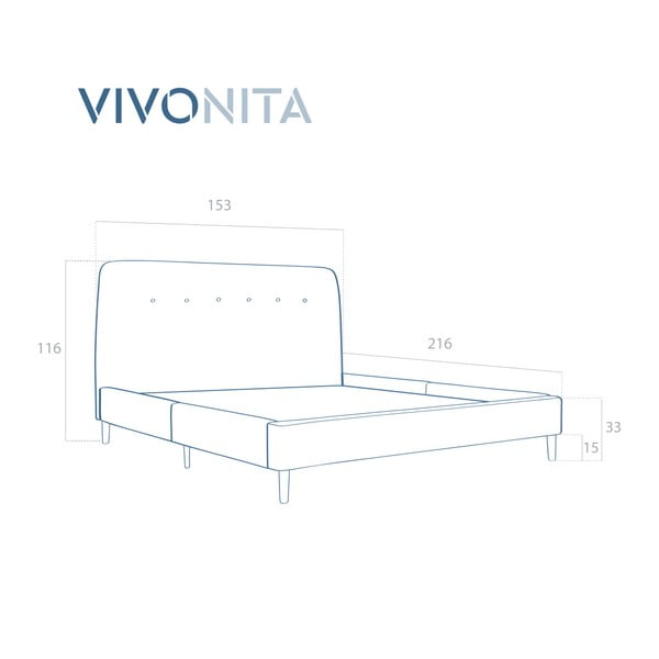 Тюркоазено двойно легло с дървени крака Mae, 140 x 200 cm - Vivonita-image-1