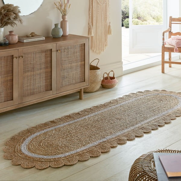 Ръчно изработена ютена пътека в естествен цвят и слонова кост 80x230 cm Grace White – Flair Rugs-image-1