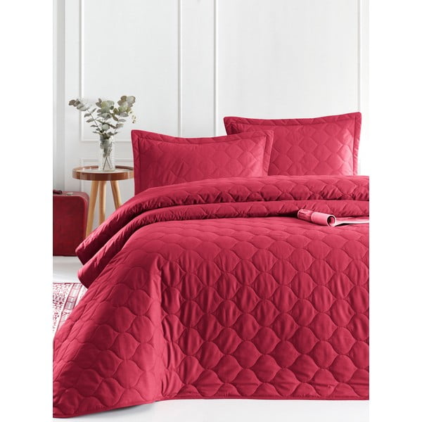 Тъмночервена покривка за легло с 2 калъфки за възглавници от памук Ranforce Fresh, 225 x 240 cm Fresh Color - Mijolnir