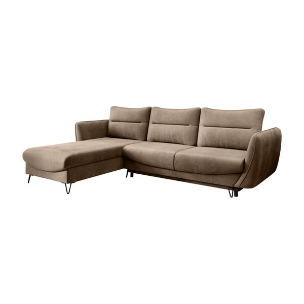 Светлокафяв кадифен разтегателен ъглов диван с място за съхранение (ляв ъгъл) Silva – ELTAP