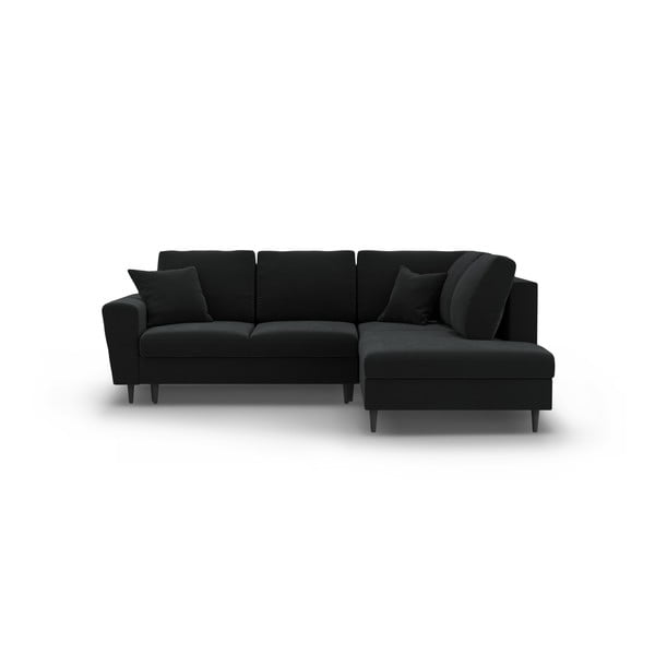 Черен кадифен разтегателен ъглов диван с място за съхранение (десен ъгъл/L форма) Kyoto – Cosmopolitan Design