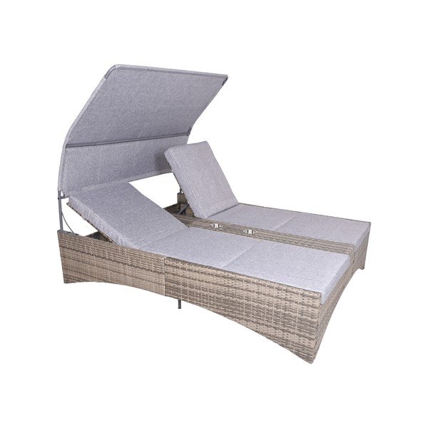 Сив двуместен градински шезлонг метален/от изкуствен ратан Pescara – Garden Pleasure-image-1