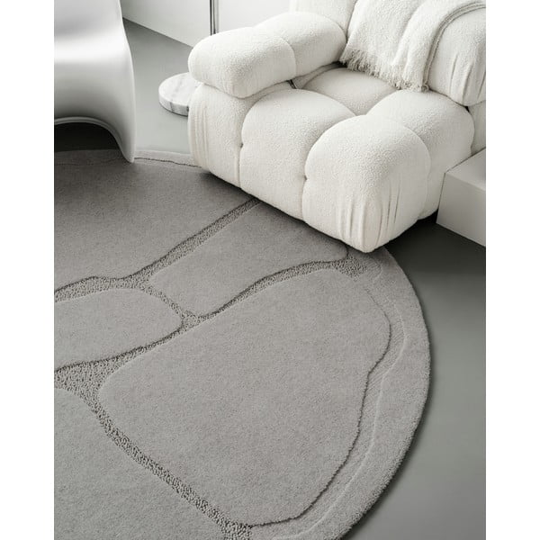 Сив вълнен кръгъл килим ø 160 cm Morphic Organica – Agnella-image-3