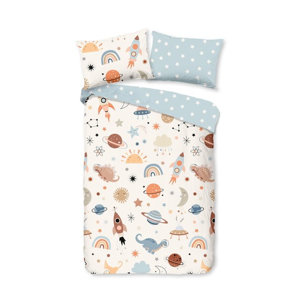 Синьо -бежово памучно детско спално бельо за детско креватче 100x135 cm Eclips – Good Morning