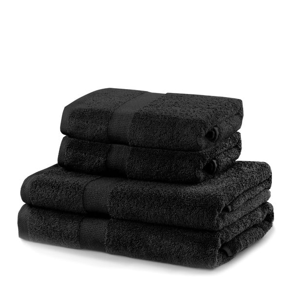 Черни памучни хавлии и кърпи за баня в комплект от 4 бр. от тери Marina – DecoKing