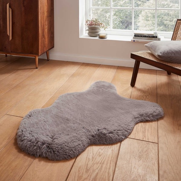 Сива синтетична кожа 60x90 cm Super Teddy – Think Rugs-image-1