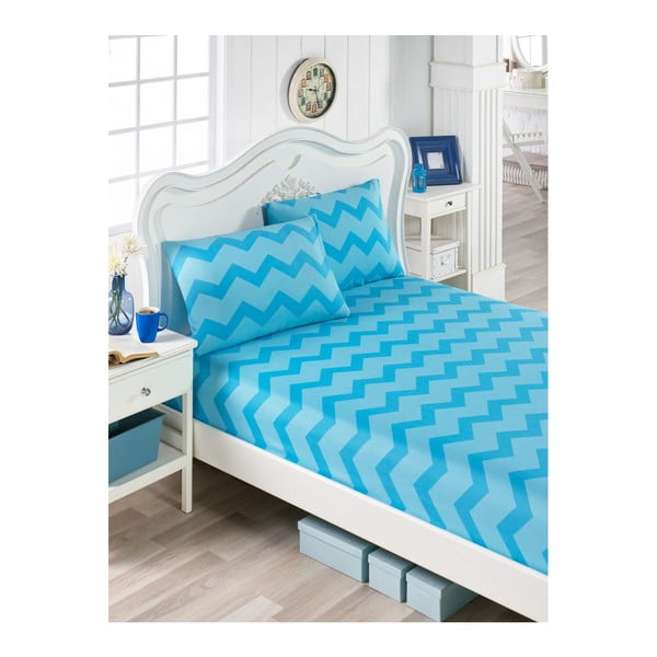 Комплект от син памучен чаршаф и 2 калъфки за възглавници за единично легло Parra Mula, 100 x 200 cm - Mijolnir