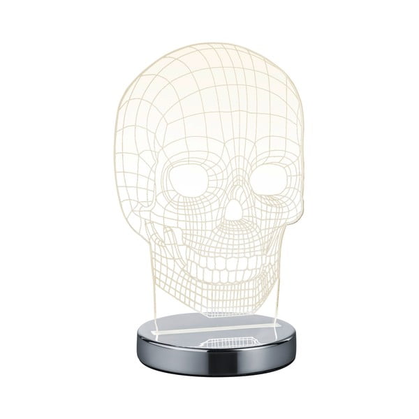 LED настолна лампа в лъскаво-сребрист цвят (височина 21 см) Skull - Trio
