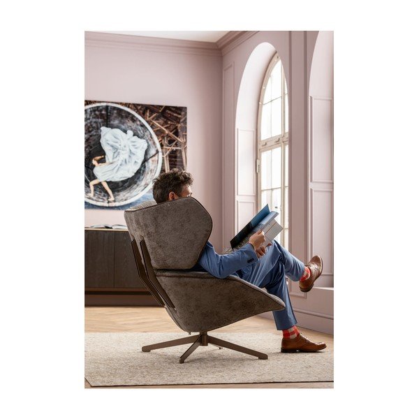 Сив плюшен въртящ се стол Oval Office - Kare Design-image-4