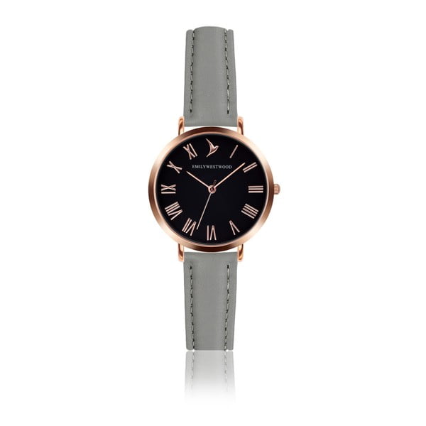 Dámské hodinky s šedým páskem z pravé kůže Emily Westwood Night