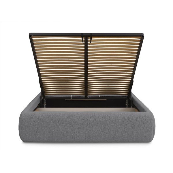 Тъмносиво тапицирано двойно легло без табла с място за съхранение и включена подматрачна рамка 160x200 cm Inera – Bobochic Paris-image-4