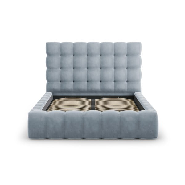 Светлосиньо тапицирано двойно легло с място за съхранение и решетка 140x200 cm Bali - Cosmopolitan Design-image-3