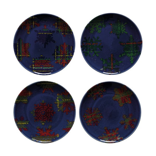 Комплект от 4 десертни чинии от синьо-червен фаянс, ø 21,6 cm Snowflake - Casafina