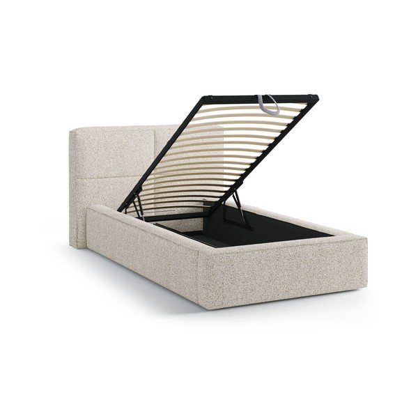 Бежово единично легло 90x200 cm тапицирано с място за съхранение с включена подматрачна рамка Darren – Micadoni -image-1