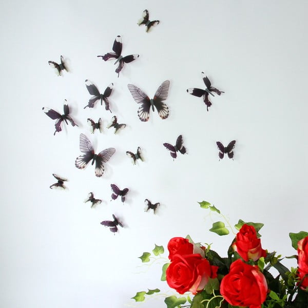 Комплект от 18 черни самозалепващи се 3D стикери Пеперуди Chic - Ambiance