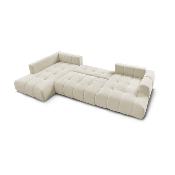 Бежов сгъваем/с място за съхранение ъглов диван (ляв ъгъл/U форма) Fuji – Bobochic Paris-image-4