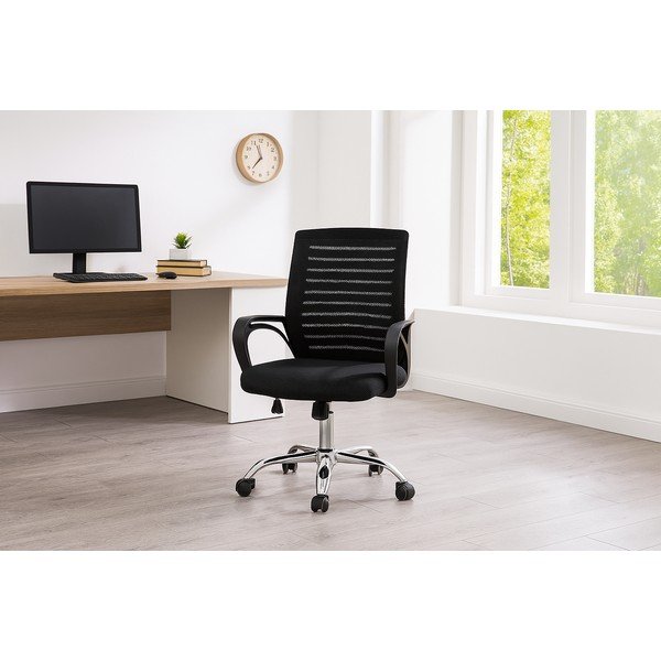 Черен тапициран офис стол Evon – Bonami Essentials-image-1