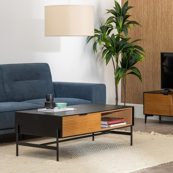 Масичка за кафе от ясен в черен и естествен цвят 60x124 cm Orleans - Ixia-image-2