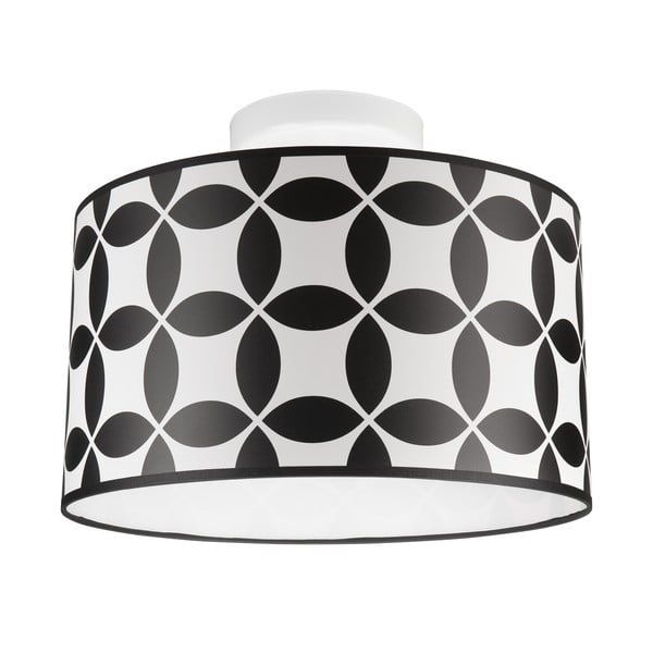 Черно-бяла лампа за таван с текстилен абажур ø 35 cm Print - LAMKUR