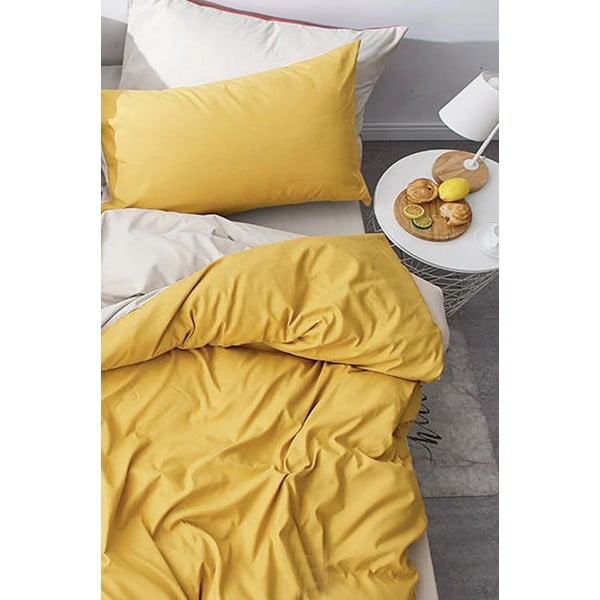 Жълт и кремав памучен чаршаф за двойно легло/разширен чаршаф за легло 200x220 cm - Mila Home-image-4