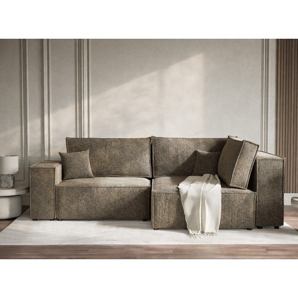 Кафяв шенилов сгъваем/с място за съхранение ъглов диван (десен ъгъл/L форма) Tonga – Maison de Rêve-image-1