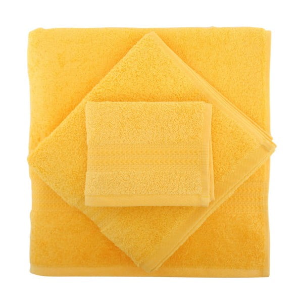 Комплект от 2 жълти памучни кърпи и хавлия за баня - Foutastic