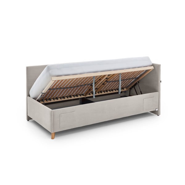 Бежово тапицирано ъглово детско легло 120x200 cm с място за съхранение с включена подматрачна рамка Cool – Meise Möbel-image-3