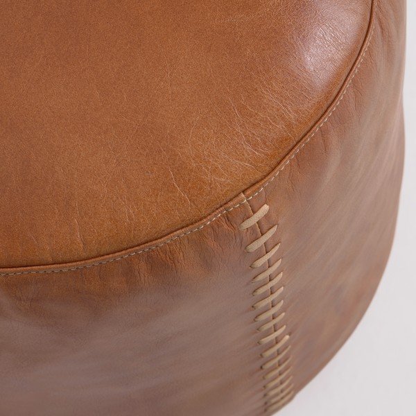 Кафяв кожен пуф в цвят коняк Cesia - Kave Home-image-1