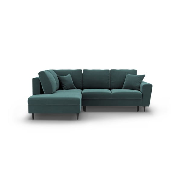 Кадифен разтегателен ъглов диван с място за съхранение в петролен цвят (ляв ъгъл/L форма) Kyoto – Cosmopolitan Design