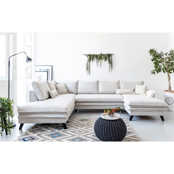 Светлобежов U-образен разтегателен диван, ляв ъгъл Charming Charlie - Miuform-image-1