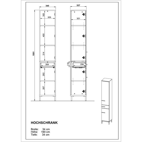 Тъмно сив висок шкаф за баня от дъб 34x34 cm Yonkers - Germania-image-4