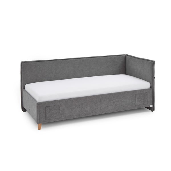 Сиво тапицирано ъглово детско легло 90x200 cm с място за съхранение с включена подматрачна рамка Fun – Meise Möbel