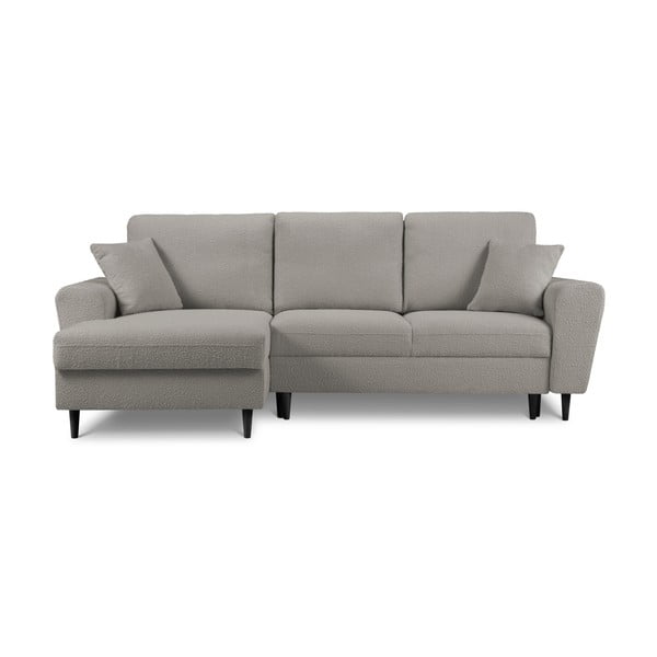 Светлосив разтегателен ъглов диван с място за съхранение от прежда с примки от букле (ляв ъгъл) Kyoto – Cosmopolitan Design