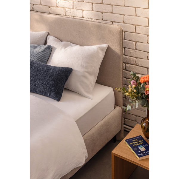 Бежово тапицирано двойно легло с включена подматрачна рамка 160x200 cm Noira Slim – Bonami Selection-image-3