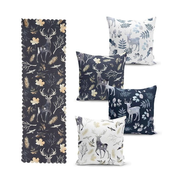 Комплект от 4 коледни калъфки за възглавници и покривка за маса Коледна гора - Minimalist Cushion Covers