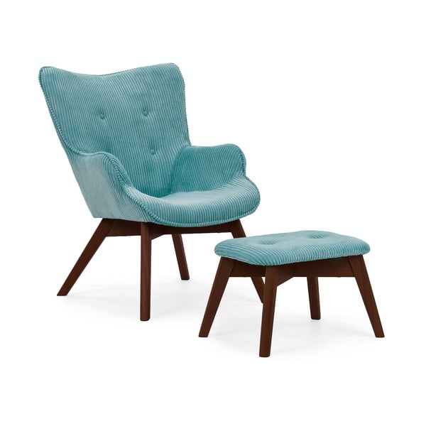 Тюркоазен фотьойл с табуретка от рипсено кадифе Niko – Ropez