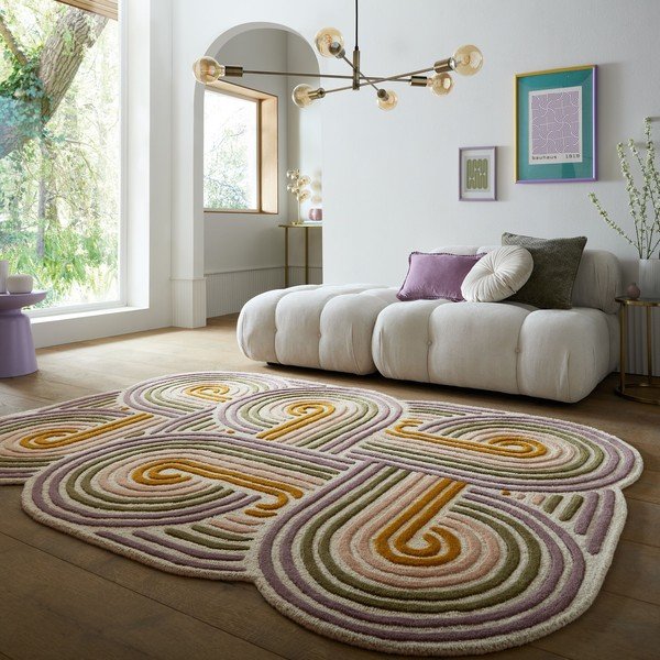 Зелен ръчно изработен вълнен килим 140x200 cm Spiral Shaped  – Flair Rugs-image-1