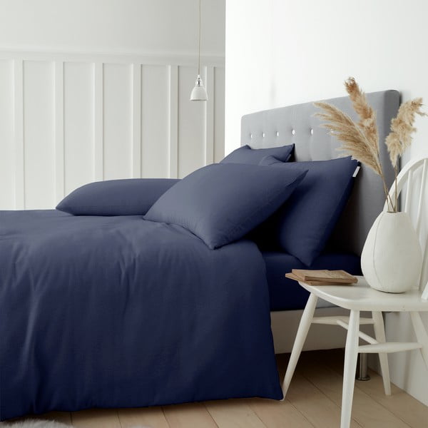 Тъмносин памучен чаршаф за двойно легло 200x200 cm - Catherine Lansfield
