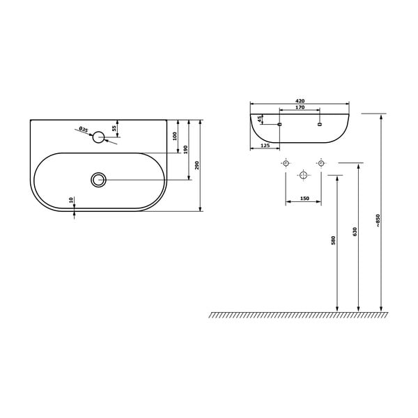 Черен керамичен малък умивалник 42x29 cm Nerissa – Sapho-image-2