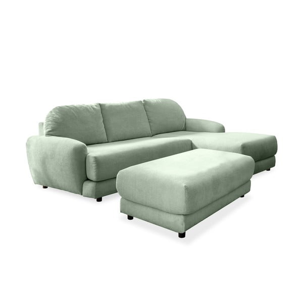 Светлозелен ъглов разтегателен диван (десен ъгъл) с подложка за крака Comfy Claude - Miuform