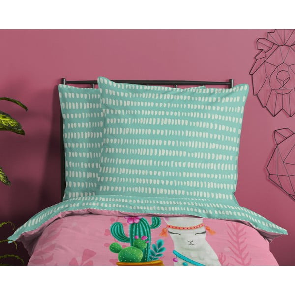 Розово-тюркоазено единично  памучно детско спално бельо 140x200 cm Lalama – Good Morning-image-2