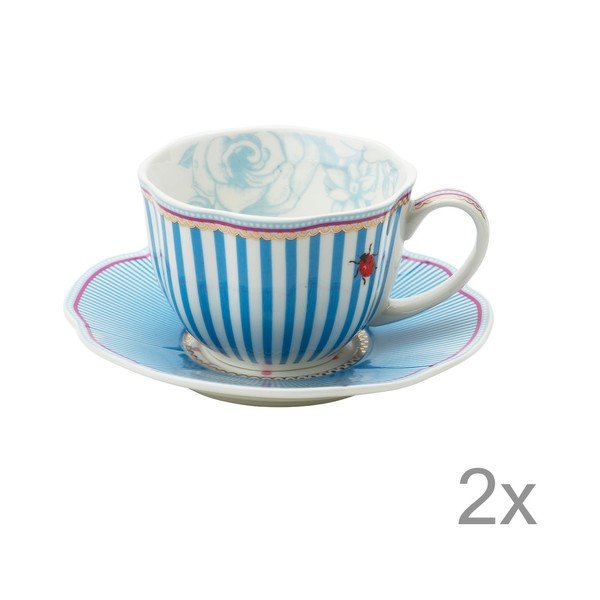 Porcelánový šálek s podšálkem Stripie od Lisbeth Dahl, 2 ks