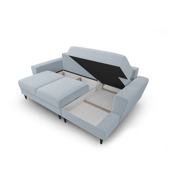 Светлосин кадифен разтегателен ъглов диван с място за съхранение (десен ъгъл) Kyoto – Cosmopolitan Design-image-3