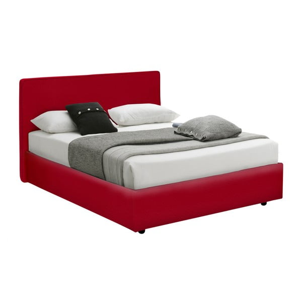 Červená postel s úložným prostorem, matrací a potahem z koženky 13Casa Ninfea, 160 x 190 cm