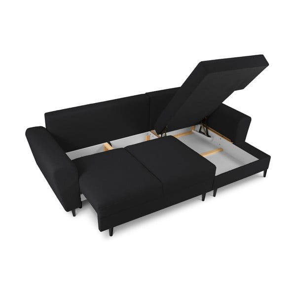 Черен разтегателен ъглов диван с място за съхранение от прежда с примки от букле (десен ъгъл) Kyoto – Cosmopolitan Design-image-3