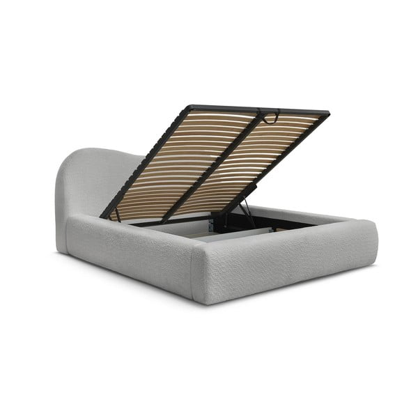 Светлосиво тапицирано двойно легло с място за съхранение с включена подматрачна рамка 160x200 cm Orlane – Bobochic Paris-image-3