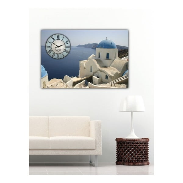 Obraz s hodinami Santorini, 60x40 cm