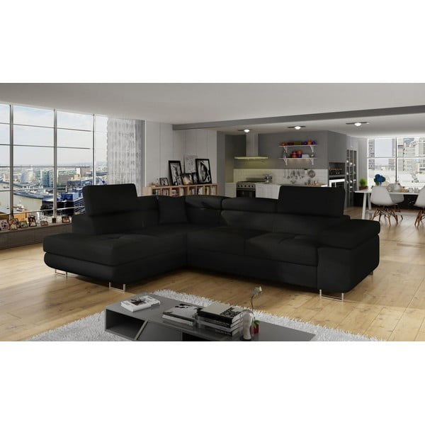 Черен разтегателен ъглов диван с място за съхранение (ляв ъгъл L форма) Anton – ELTAP-image-3