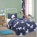Комплект от шалте и калъфка за възглавница с памучна смес Eponj Home Magic Unicorn Dark Blue, 160 x 220 cm - Mijolnir
